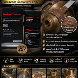 Sealxpert  Ps 104 Bronze Repair Putty  กาวอีพ๊อกซี่ เนื้อครีมเข้มข้น 2 ส่วนมีเนื้อทองแดงและดีบุกผสม ใช้ได้ดีกับทองแดง ดีบุก อัลลอยด์ ทองเหลือง และโลหะผสม